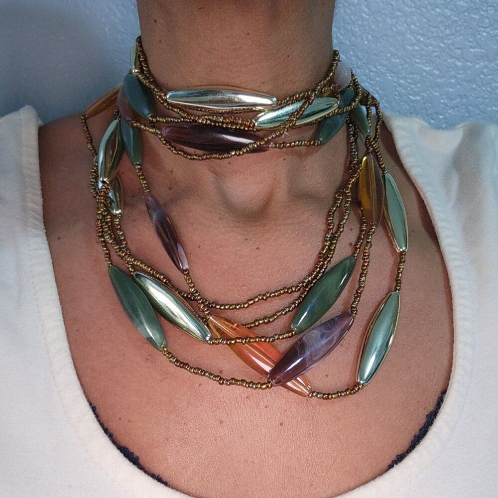 Vintage 1970s multi-colored 5 tiered beaded necklace
